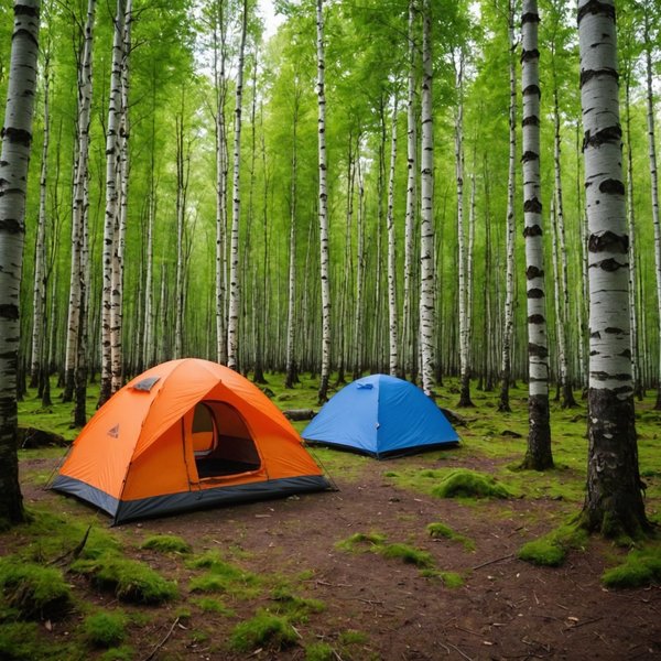 Quels sont les équipements nécessaires pour un camping en région de forêt de bouleaux?
